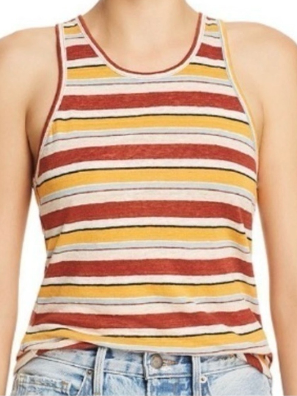 Frame Linen Stripe Tank in Sunrise Multi Medium Pre-owned